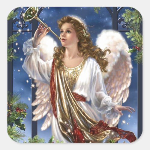 Beautiful Vintage Christmas Angel Square Sticker