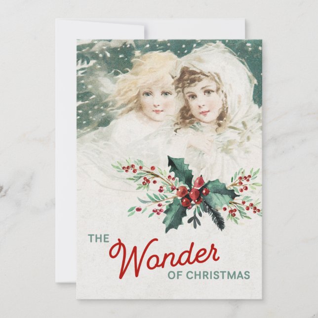 Beautiful Vintage Christmas Angels Holiday Card (Front)