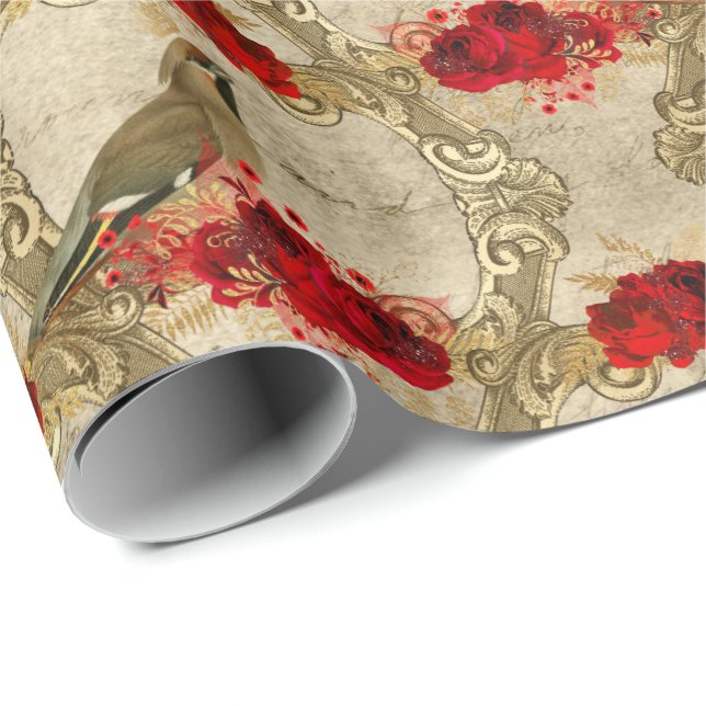 Beautiful vintage Christmas bird pattern Wrapping Paper (Roll Corner)