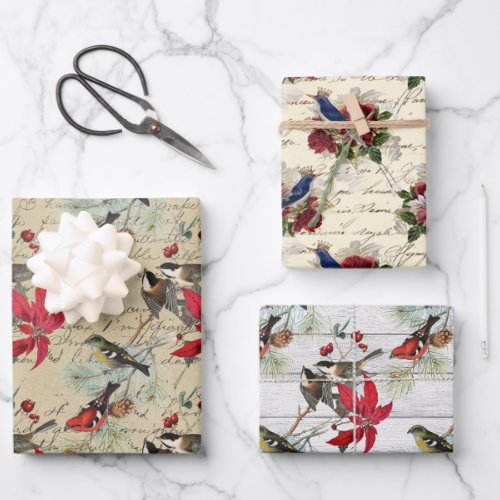 Beautiful vintage Christmas bird pattern Wrapping Paper Sheets