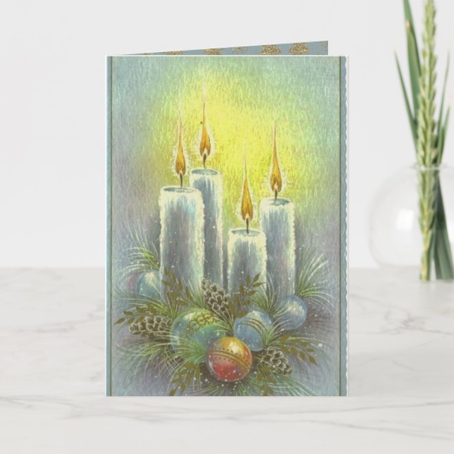 Beautiful Vintage Christmas Candles Ornaments Card (Front)