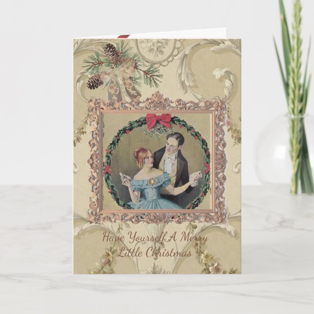 Beautiful Vintage Christmas card with Couple (Front)