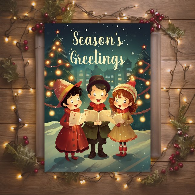 Beautiful Vintage Christmas Carolers Winter Night Holiday Card (Creator Uploaded)
