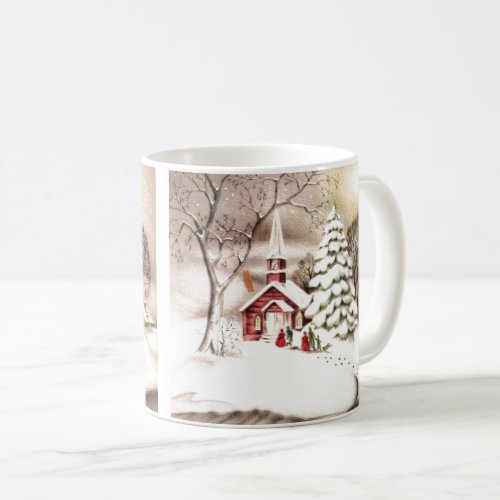 Beautiful Vintage Christmas Church Vintage Scene Coffee Mug