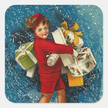 Beautiful Vintage Christmas Cute Messenger Large Square Sticker by vintagecreations at Zazzle
