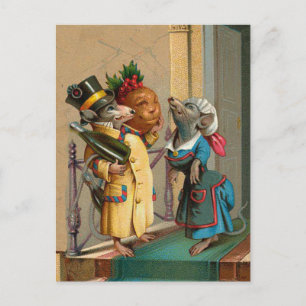 Beautiful Vintage Christmas Mice Mouse Postcard