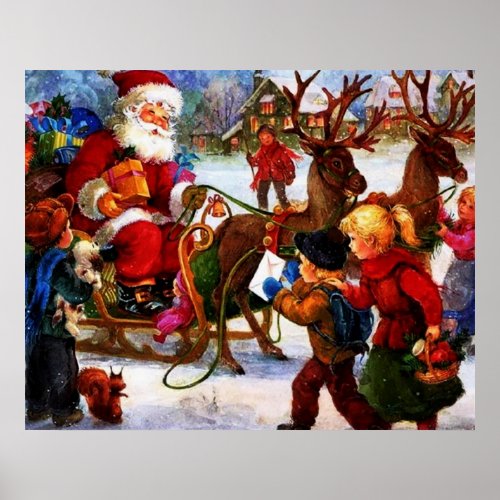 Beautiful Vintage Christmas Painting Poster