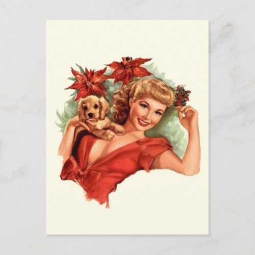 Beautiful Vintage Christmas pin up girl Postcard