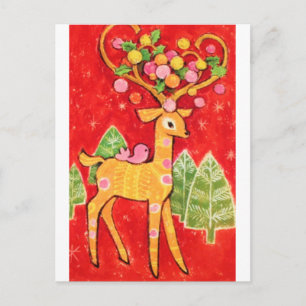 Beautiful Vintage Christmas Reindeer Holiday Postcard