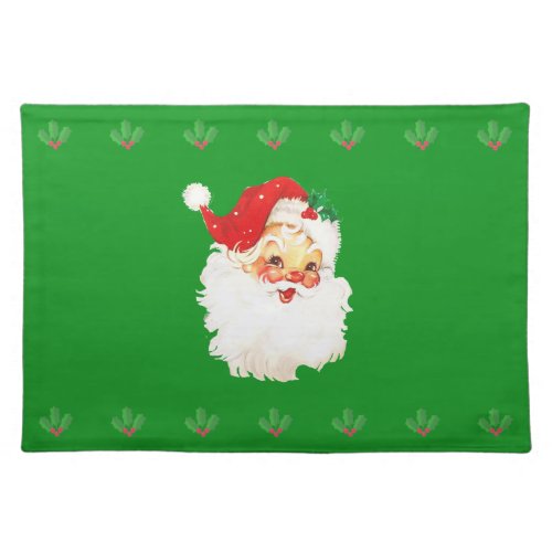 Beautiful Vintage Christmas Santa Claus on Green Cloth Placemat