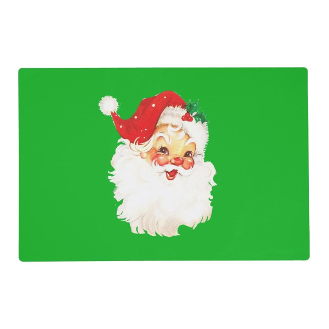 Beautiful Vintage Christmas Santa Claus on Green Placemat (Front)