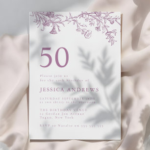 Beautiful Vintage Dusty Rose 50th Birthday Invitation