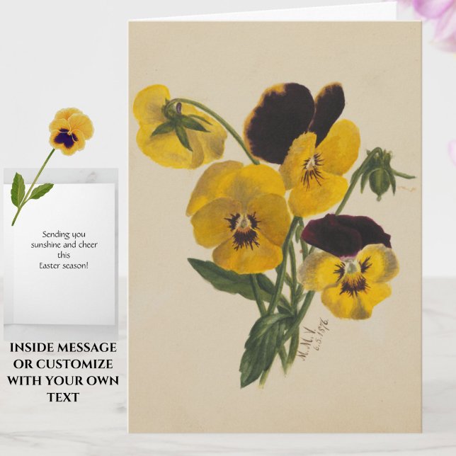 Beautiful Vintage Easter Yellow Pansies Card (Vintage pansy flowers for Easter, or customize inside message for any occasion.)