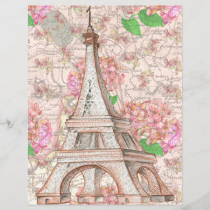 Beautiful vintage Eiffel tower Paris floral page