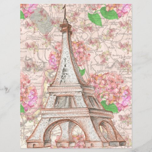 Beautiful vintage Eiffel tower Paris floral page