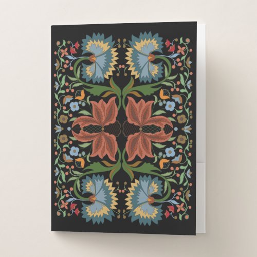 Beautiful Vintage Estonian wildflowers folk art Pocket Folder