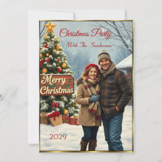 Beautiful Vintage Family Christmas Party Lunch Invitation