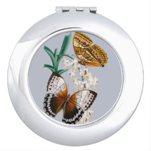 Beautiful Vintage Floral Butterfly Illustration Compact Mirror