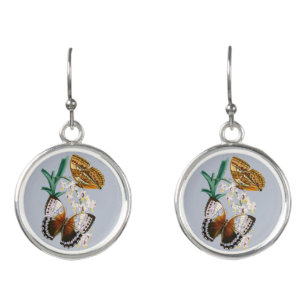 Beautiful Vintage Floral Butterfly Illustration Earrings