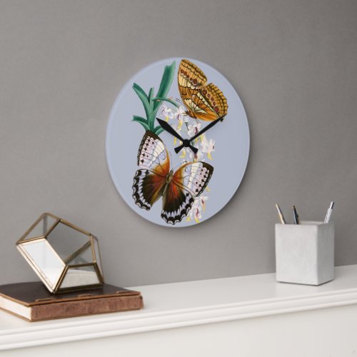 Beautiful Vintage Floral Butterfly Illustration Large Clock