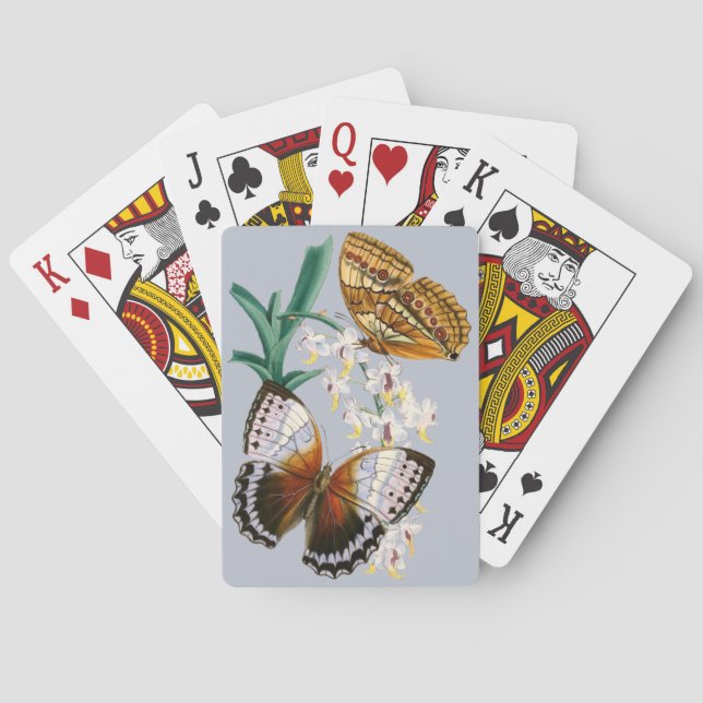 Beautiful Vintage Floral Butterfly Illustration Poker Cards (Back)