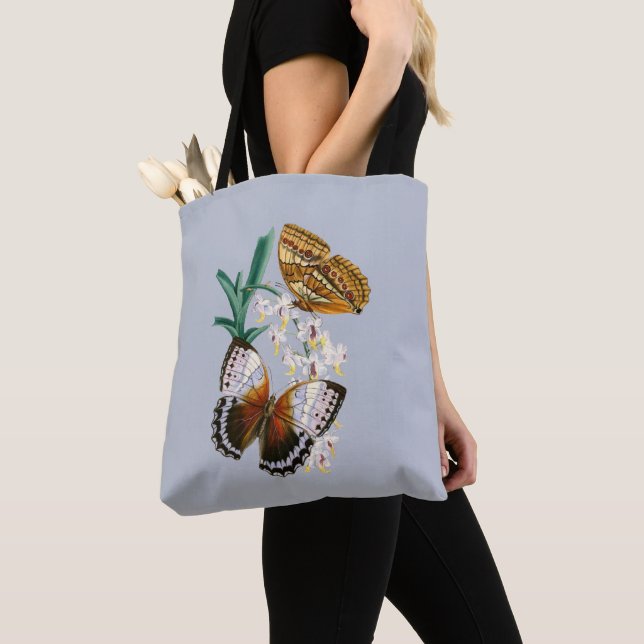 Beautiful Vintage Floral Butterfly Illustration Tote Bag (Close Up)