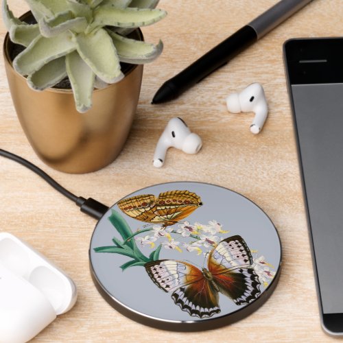 Beautiful Vintage Floral Butterfly Illustration Wireless Charger