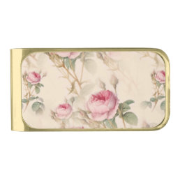 Beautiful Vintage Floral Gold Finish Money Clip