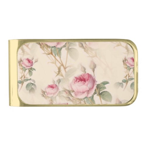 Beautiful Vintage Floral Gold Finish Money Clip