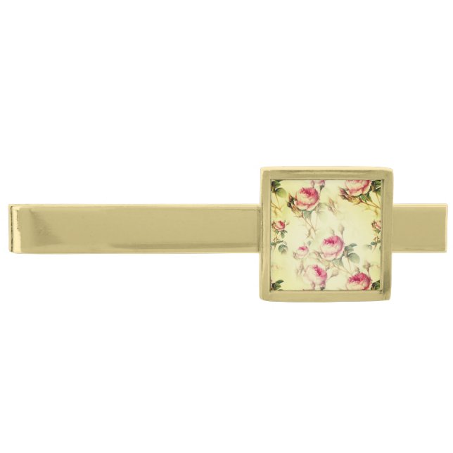 Beautiful Vintage Floral Gold Finish Tie Bar (Front)