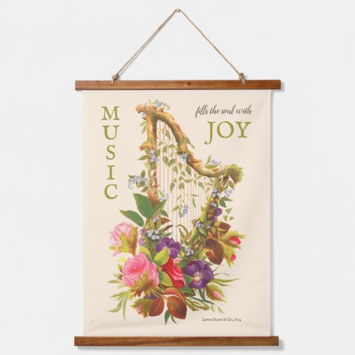 Beautiful vintage floral harp Music quote CC1218  Hanging Tapestry