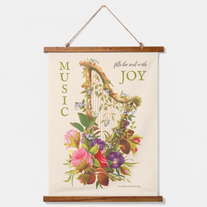 Beautiful vintage floral harp Music quote CC1218 Hanging Tapestry
