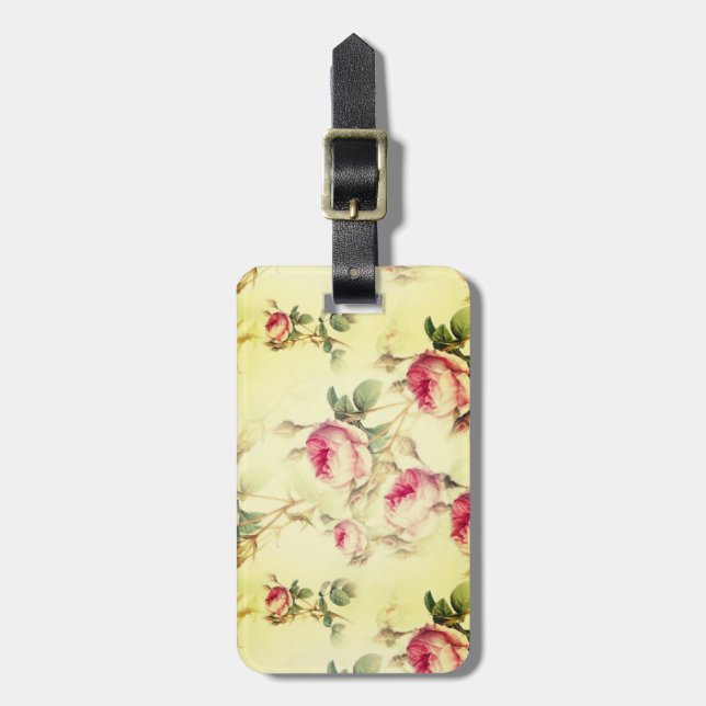 Beautiful Vintage Floral Luggage Tag (Front Vertical)