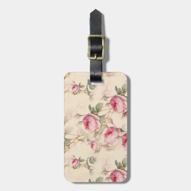 Beautiful Vintage Floral Luggage Tag (Front Vertical)