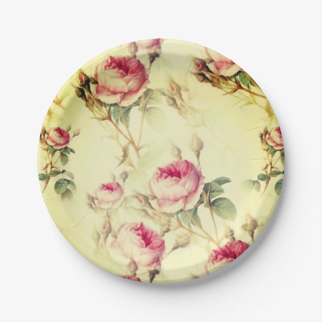 Beautiful Vintage Floral Paper Plates (Front)