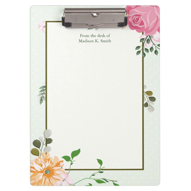 Beautiful Vintage Floral Personalized Receptionist Clipboard (Front)