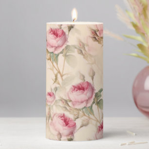 Beautiful Vintage Floral Pillar Candle