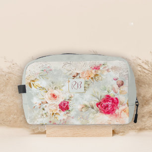 Beautiful Vintage Floral Roses Monogram  Dopp Kit