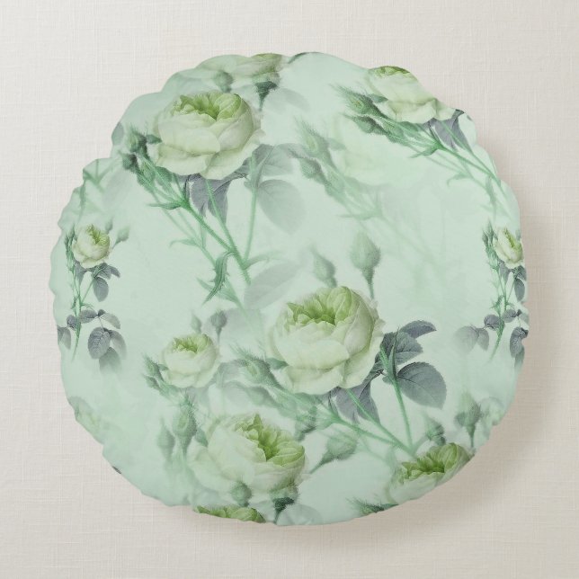 Beautiful Vintage Floral Round Pillow (Front)