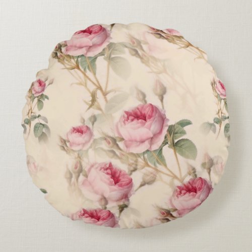 Beautiful Vintage Floral Round Pillow