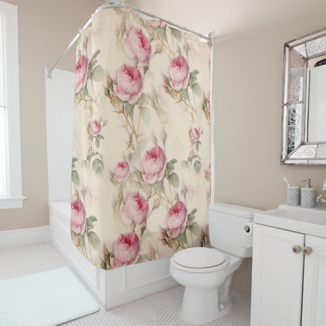 Beautiful Vintage Floral Shower Curtain (In Situ)