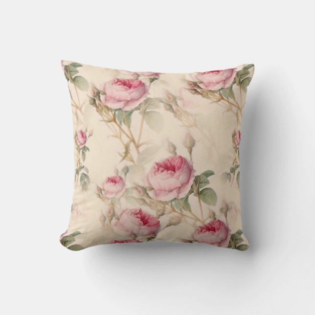 Beautiful Vintage Floral Throw Pillow (Front)