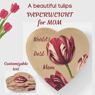 Beautiful Vintage Floral Tulips World's Best Mom Paperweight