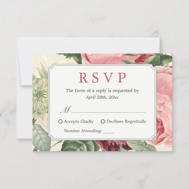 Beautiful Vintage Floral Wedding RSVP Reply (Front)
