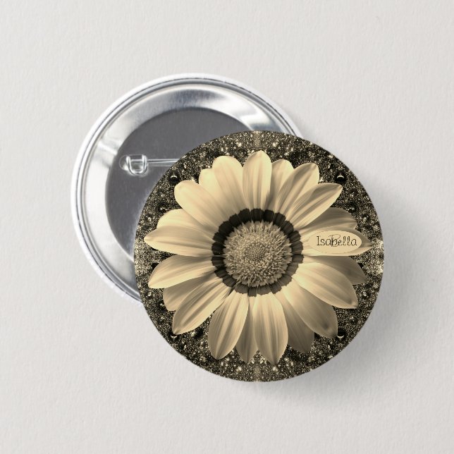 Beautiful vintage flower on background Monogram  Button (Front & Back)