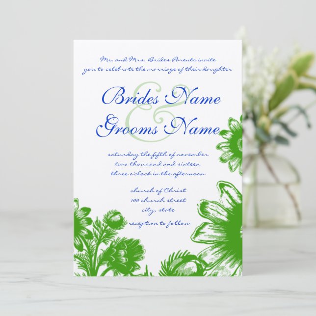 Beautiful Vintage Flower Wedding  Invitation (Standing Front)