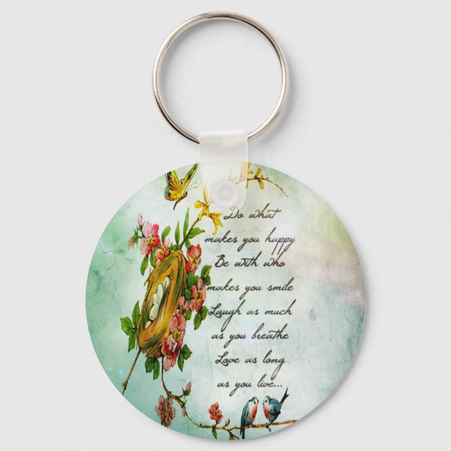 Beautiful vintage flowery tree branch with birds keychain (Front)