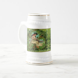 Beautiful Vintage Girl with Shamrocks Beer Stein