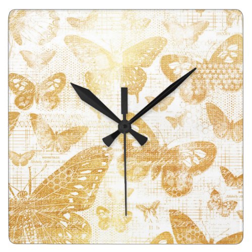 beautiful vintage gold, butterflies pattern, golde square wall clock