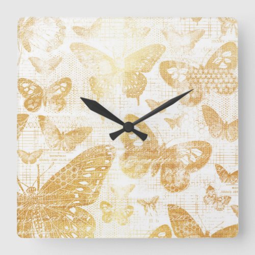 beautiful vintage gold butterflies pattern golde square wall clock
